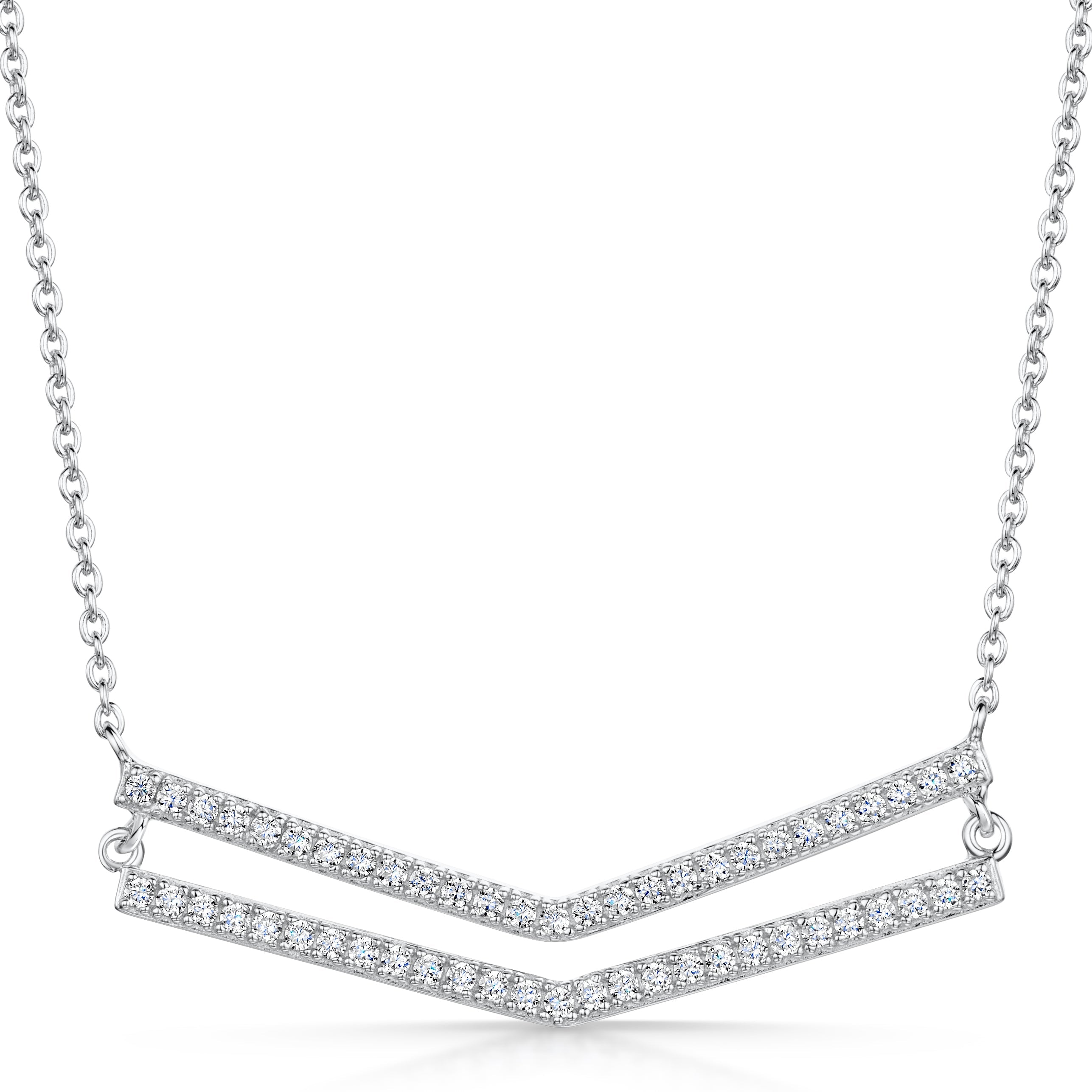 Sterling Silver 'Chevron' Pendant Set With Cubic Zirconias