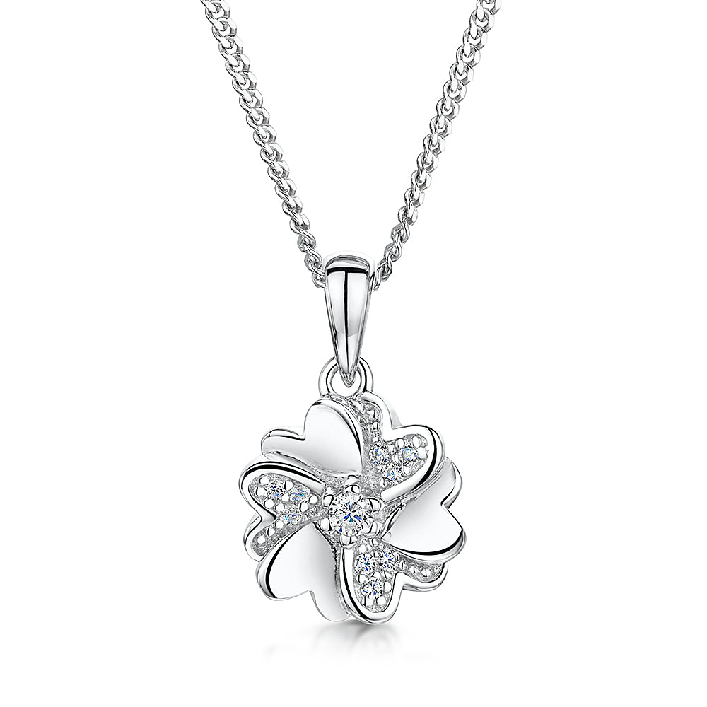 Sterling Silver and Cubic Zirconia Pendant With Interlocked Hearts