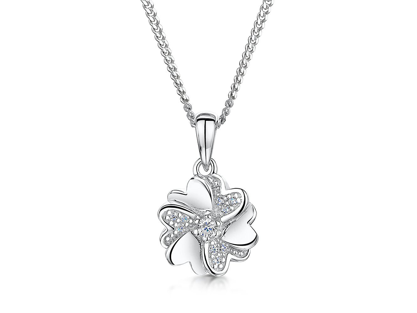 Sterling Silver and Cubic Zirconia Pendant With Interlocked Hearts