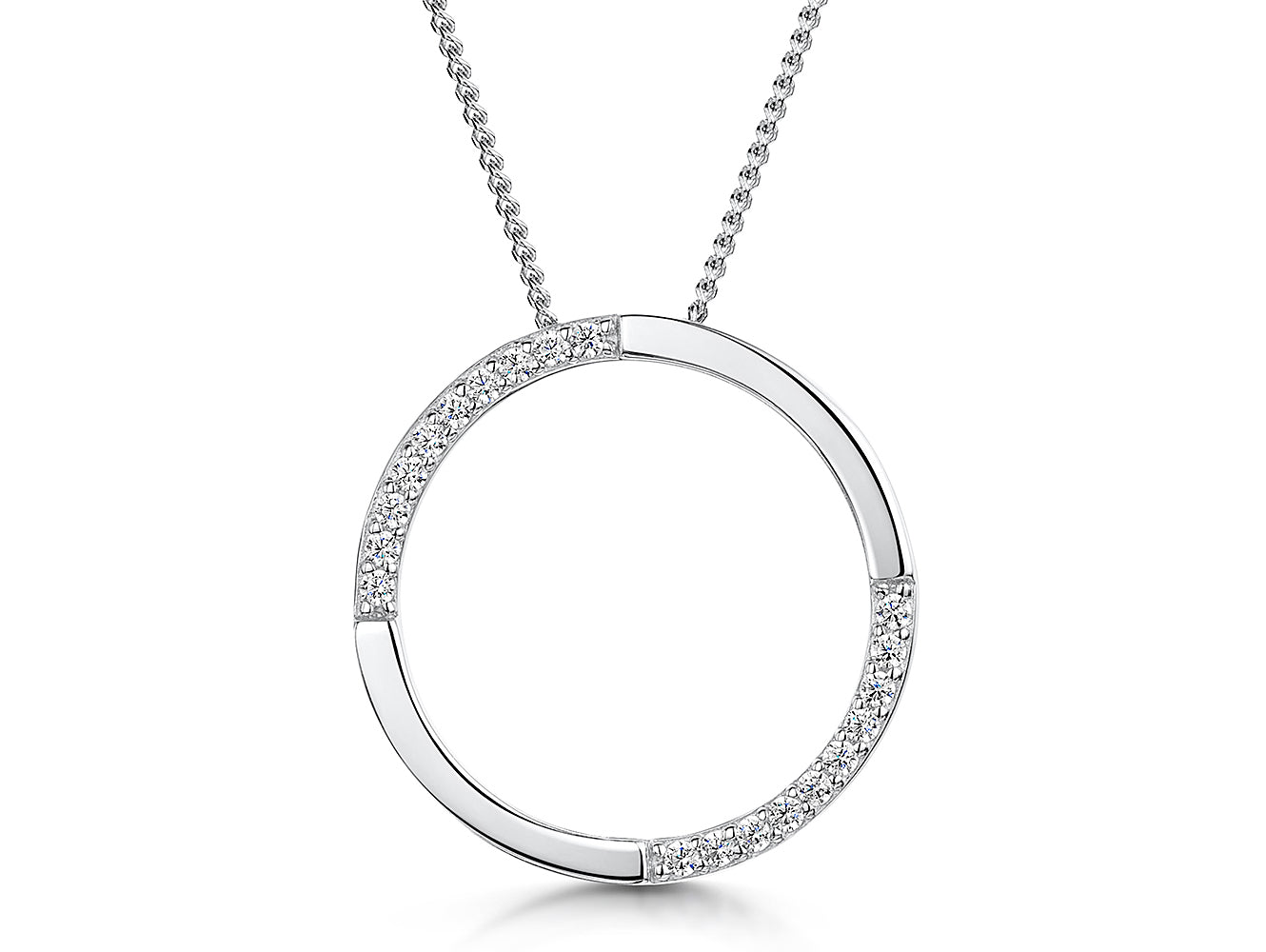 Sterling Silver  Half Polished Open Circle Pendant