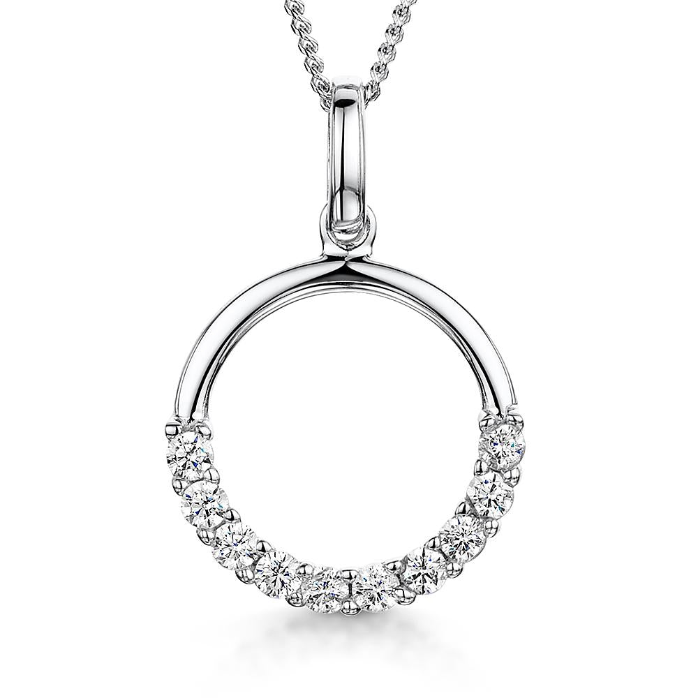 Sterling Silver Half Stone Set Circle Pendant