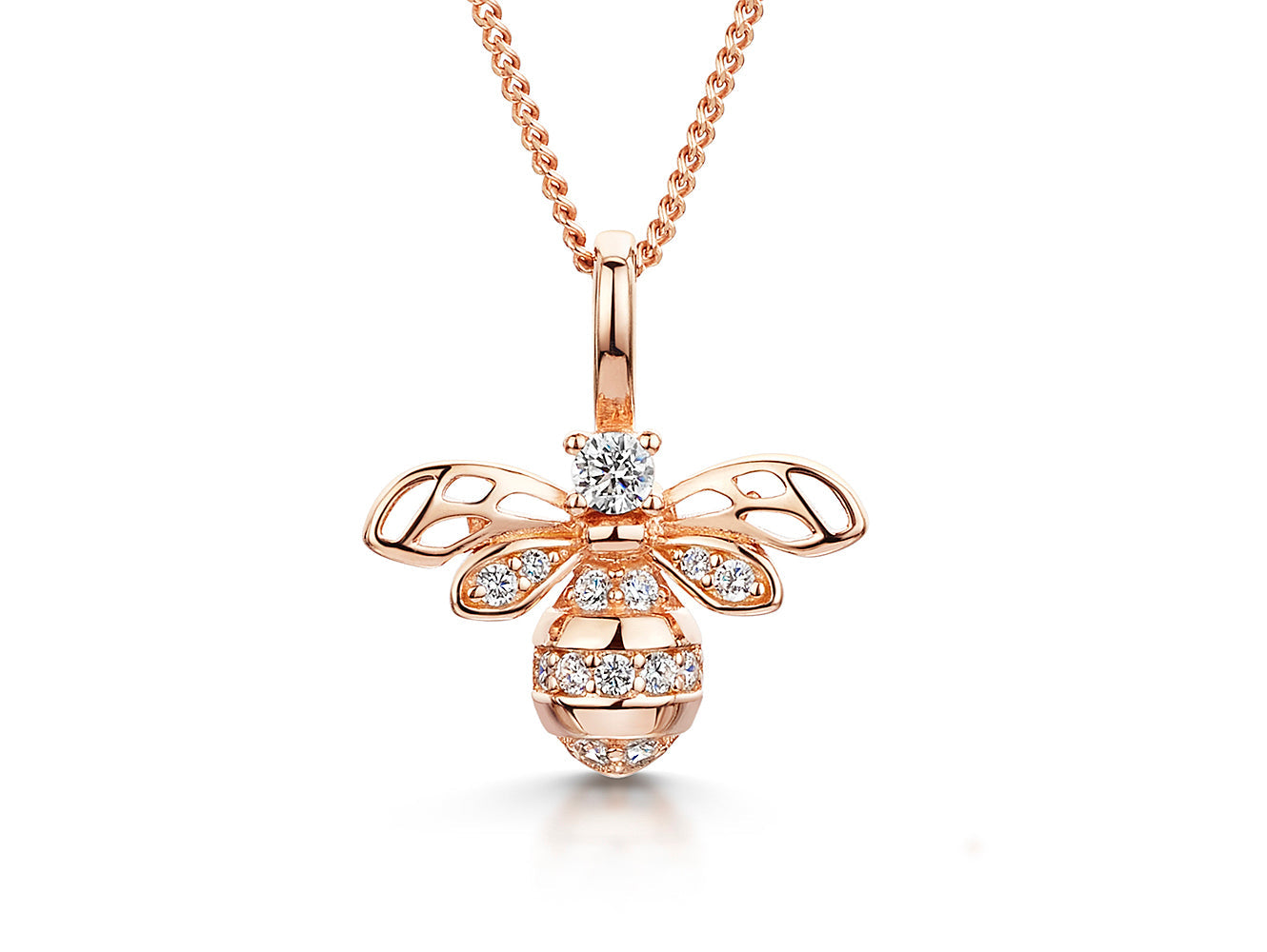 18ct Rose Gold Vermeil Bee Necklace With Cubic Zirconia