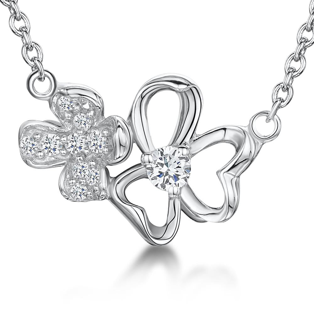 Sterling Silver Double Flower Link Necklace