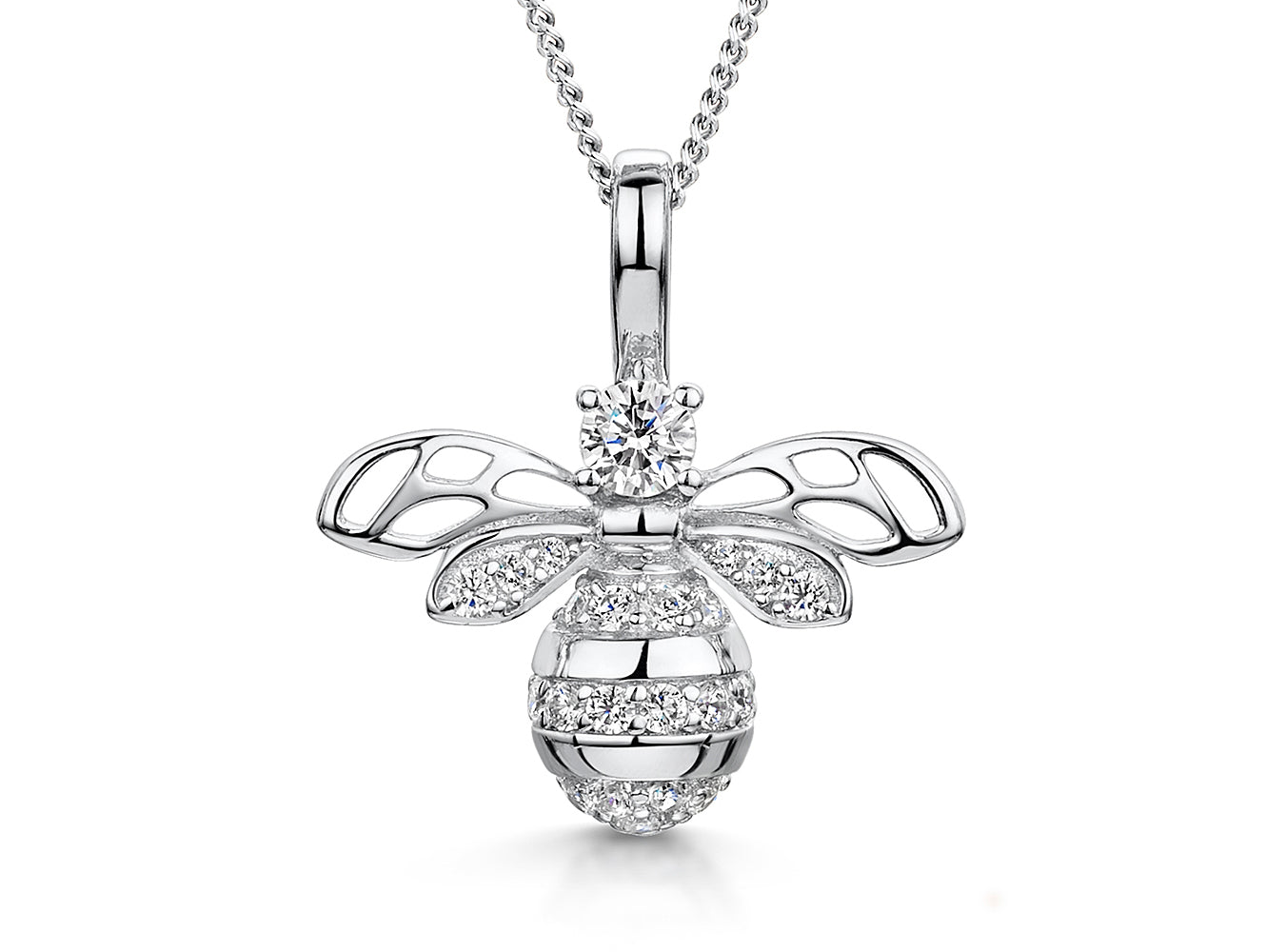 Sterling Silver Large Bumble Bee Cubic Zirconia Necklace