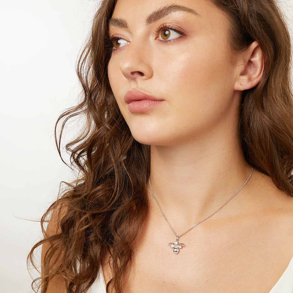 Sterling Silver Large Bumble Bee Cubic Zirconia Necklace