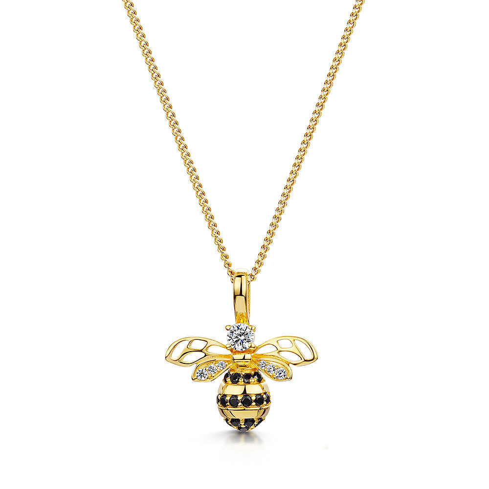 18ct Gold Vermeil Large Cubic Zirconia Bumble Bee Necklace