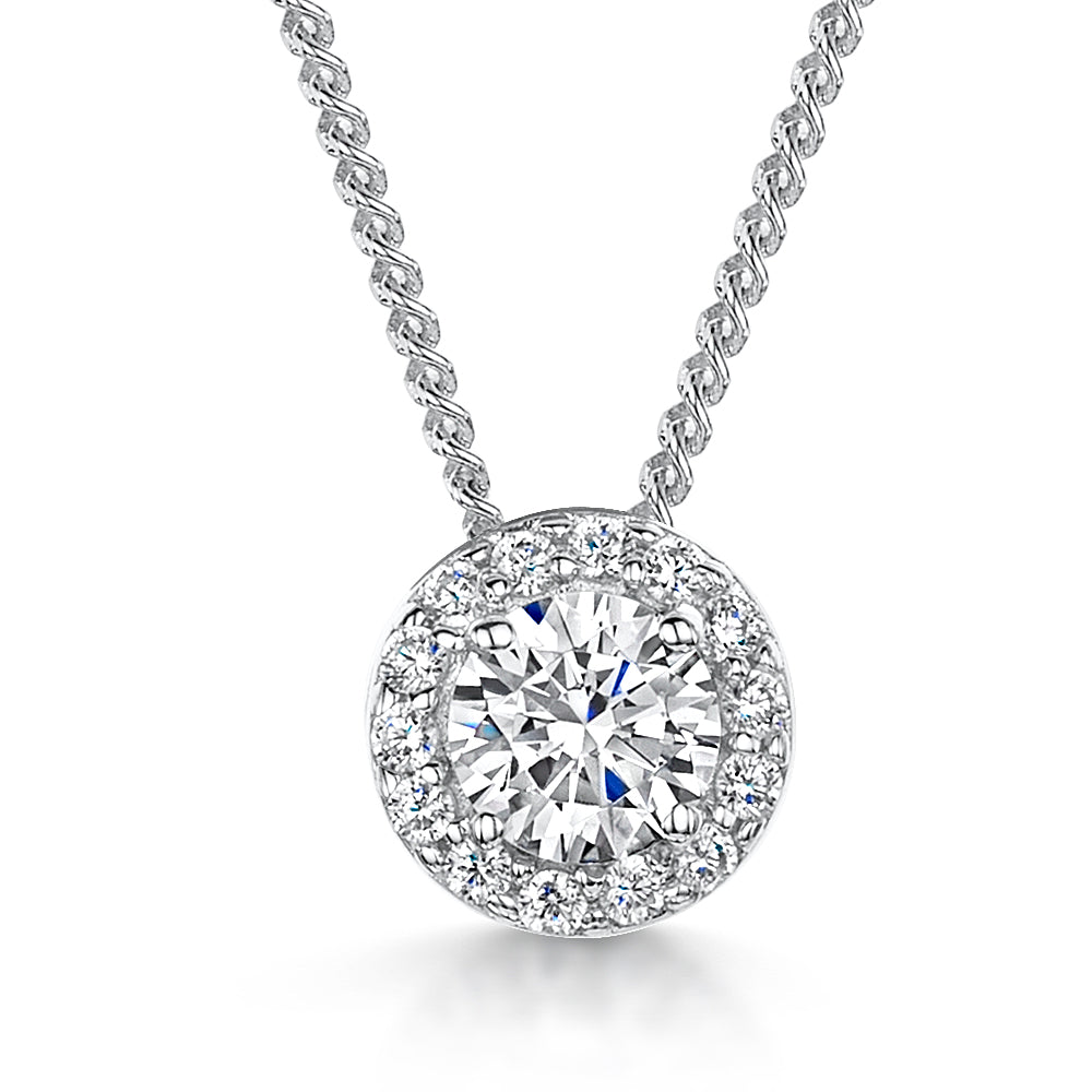 Solid 925 Sterling Silver Round Halo Pendant Necklace | Premium AAA  Cubic Zirconia