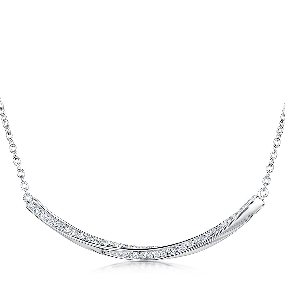 Sterling Silver Pave BarCurved Necklace
