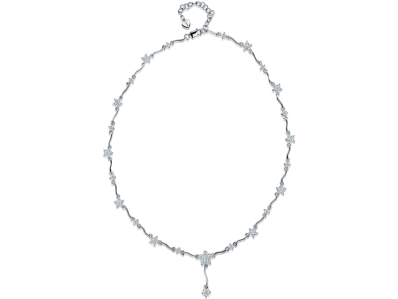 Sterling Silver Cubic Zirconia Flower Drop Necklace