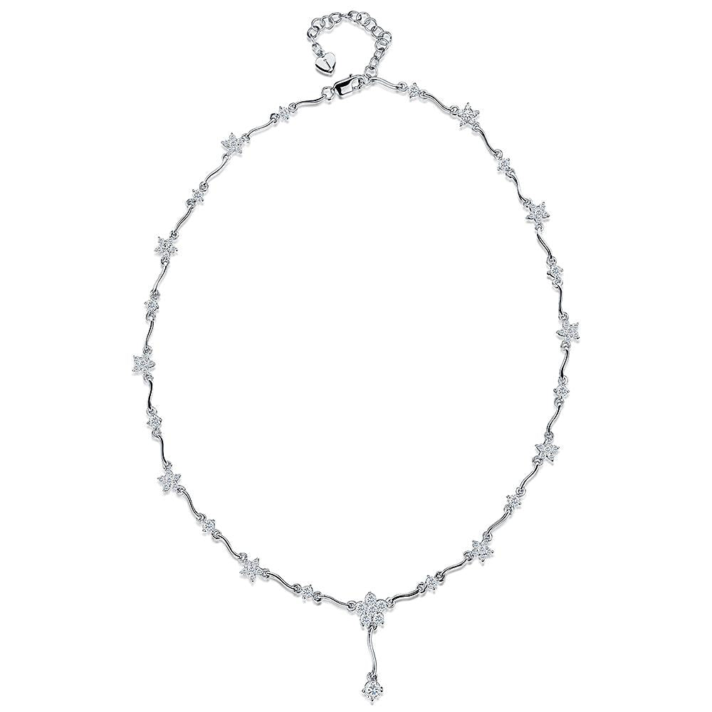 Sterling Silver Cubic Zirconia Flower Drop Necklace