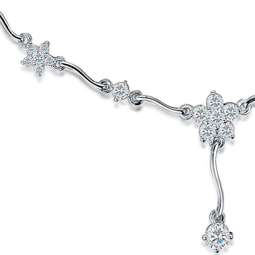Sterling Silver Cubic Zirconia Flower Drop Necklace