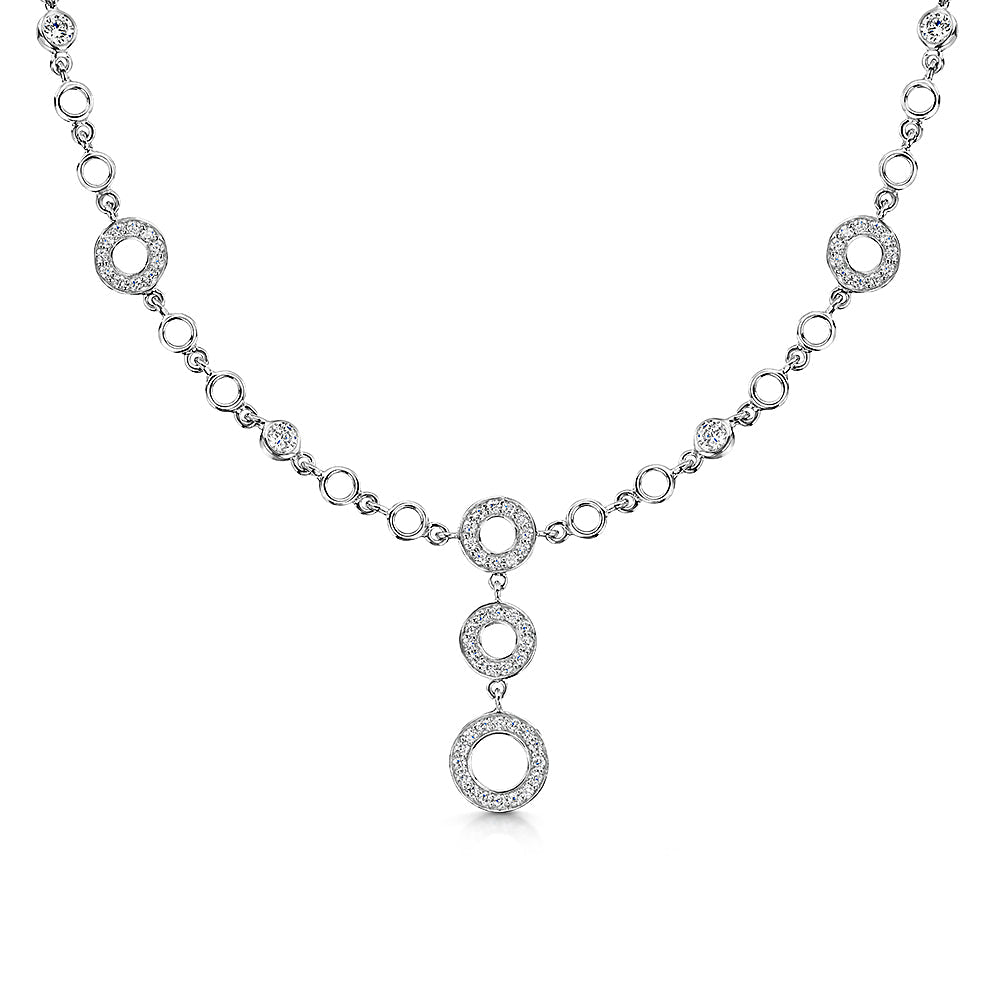 Sterling  Silver Full Necklace With Three Circle Drops