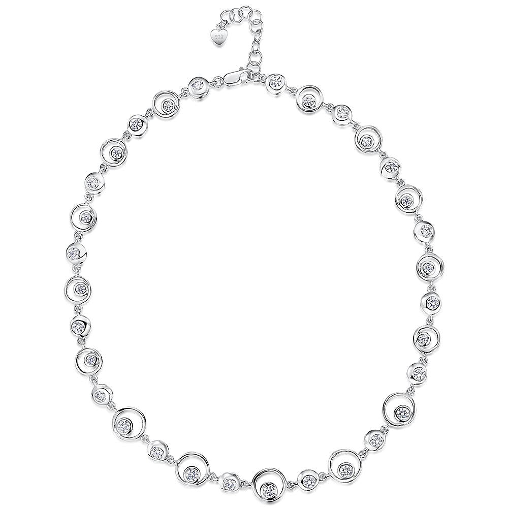 Sterling Silver Necklace Set With Circles of  Cubic Zirconia Stones