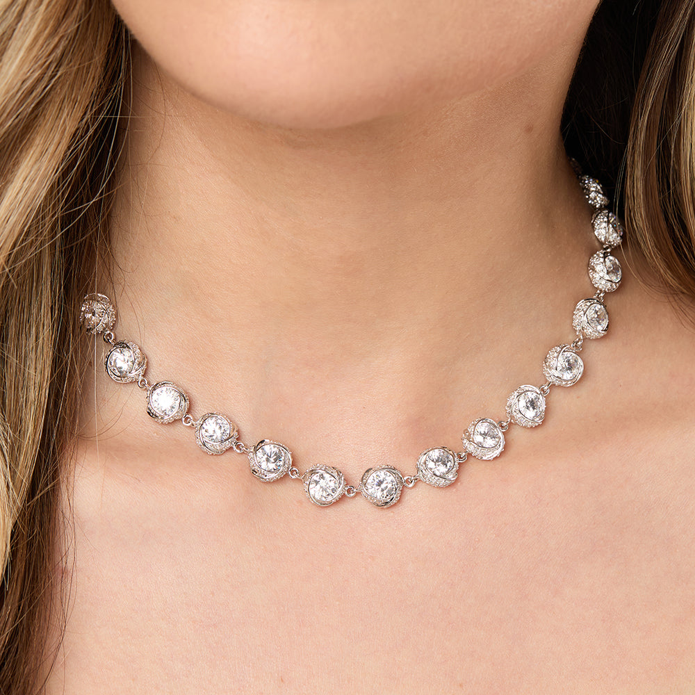 Sterling Silver Solitaire Swirl  Full Necklace