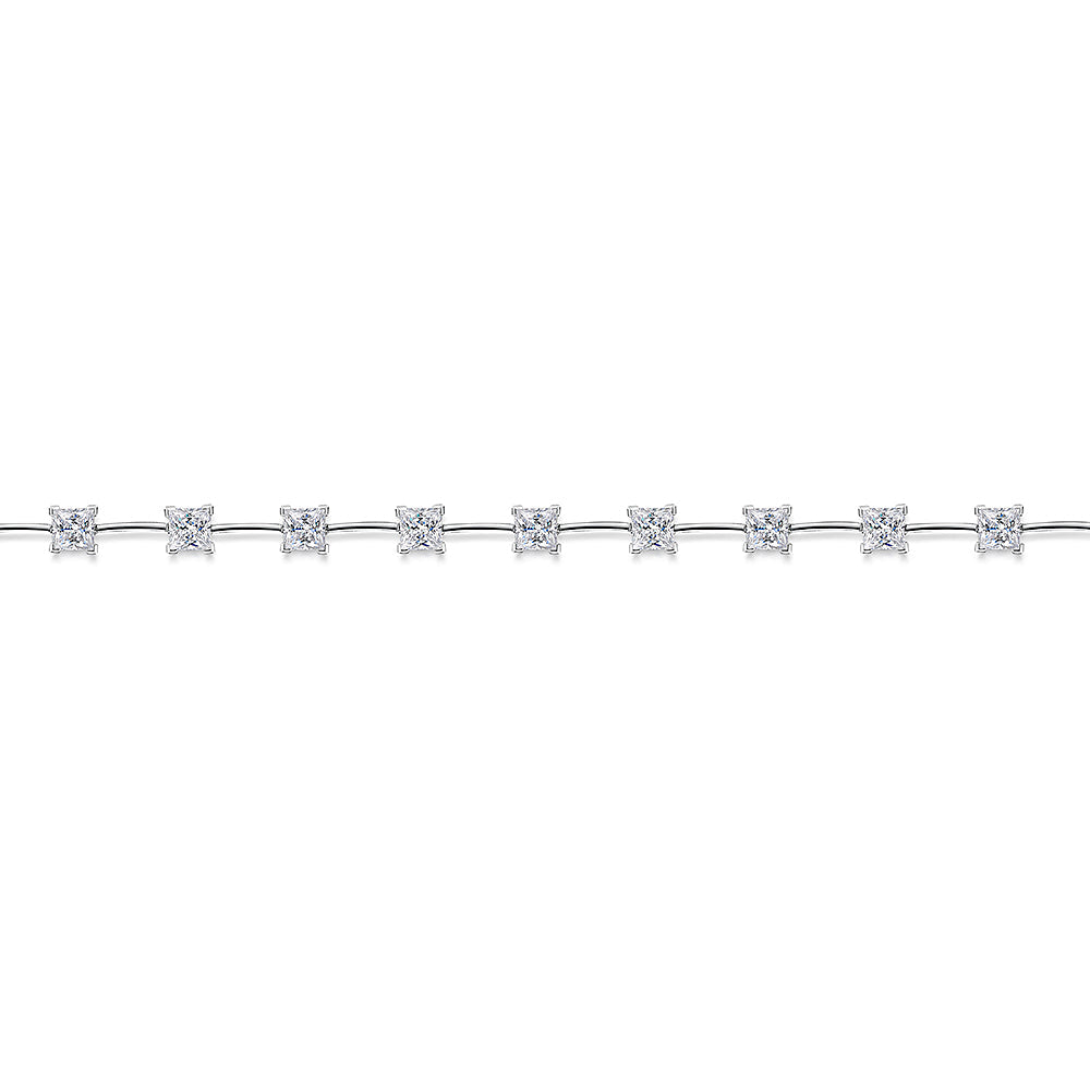 Sterling Silver Full Necklace With Princess Cut Cubic Zirconias