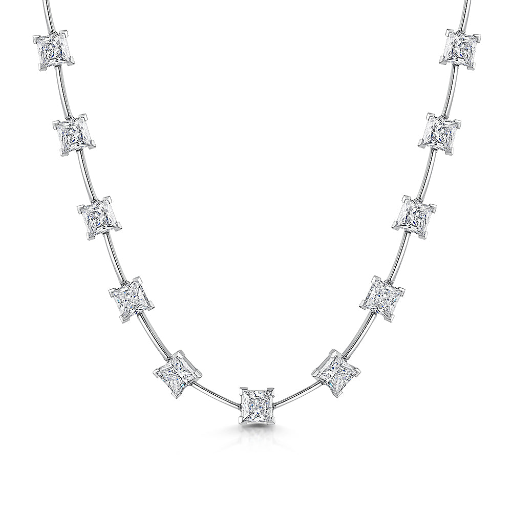 Sterling Silver Full Necklace With Princess Cut Cubic Zirconias