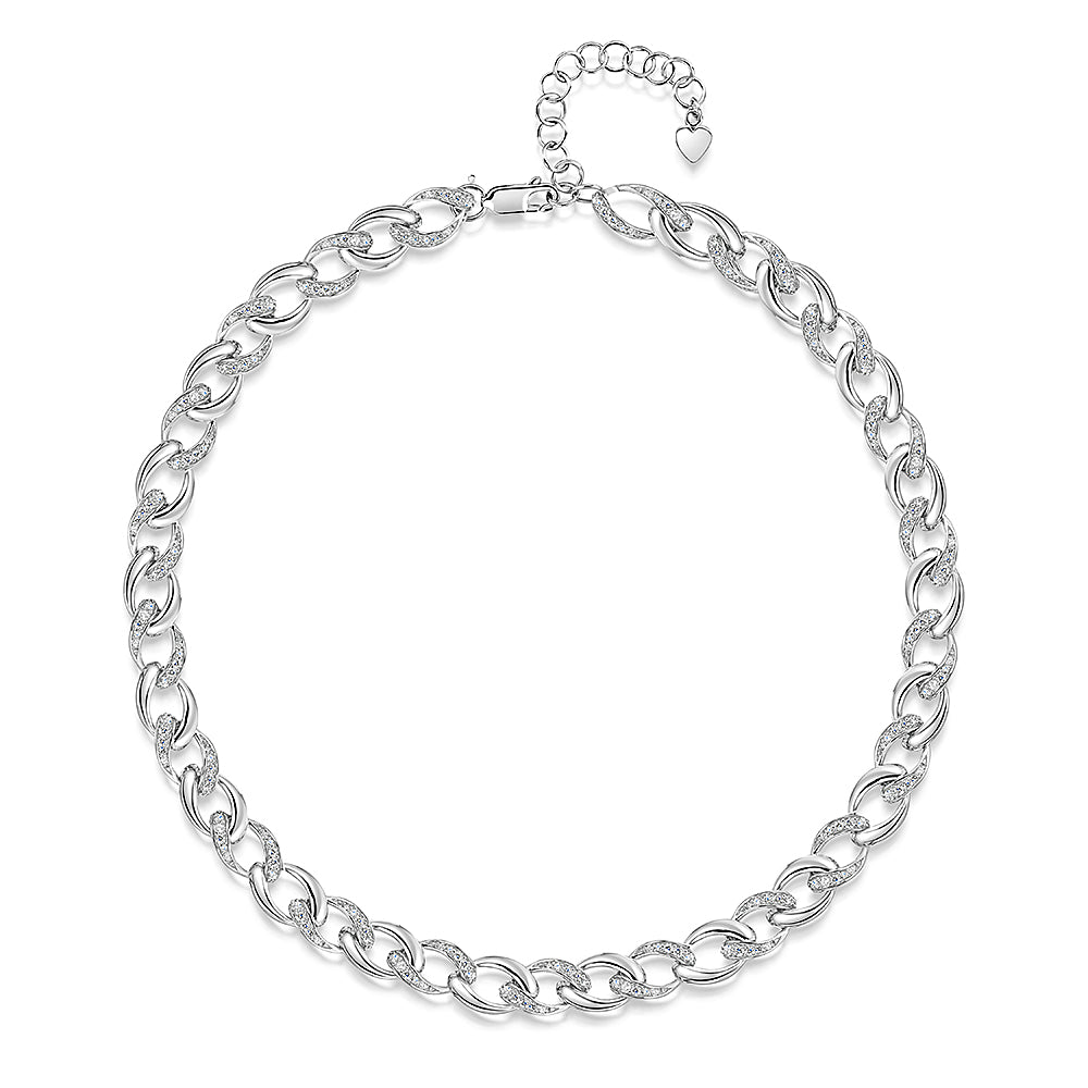 Sterling Silver Cubic Zirconia Chain Link Full Necklace