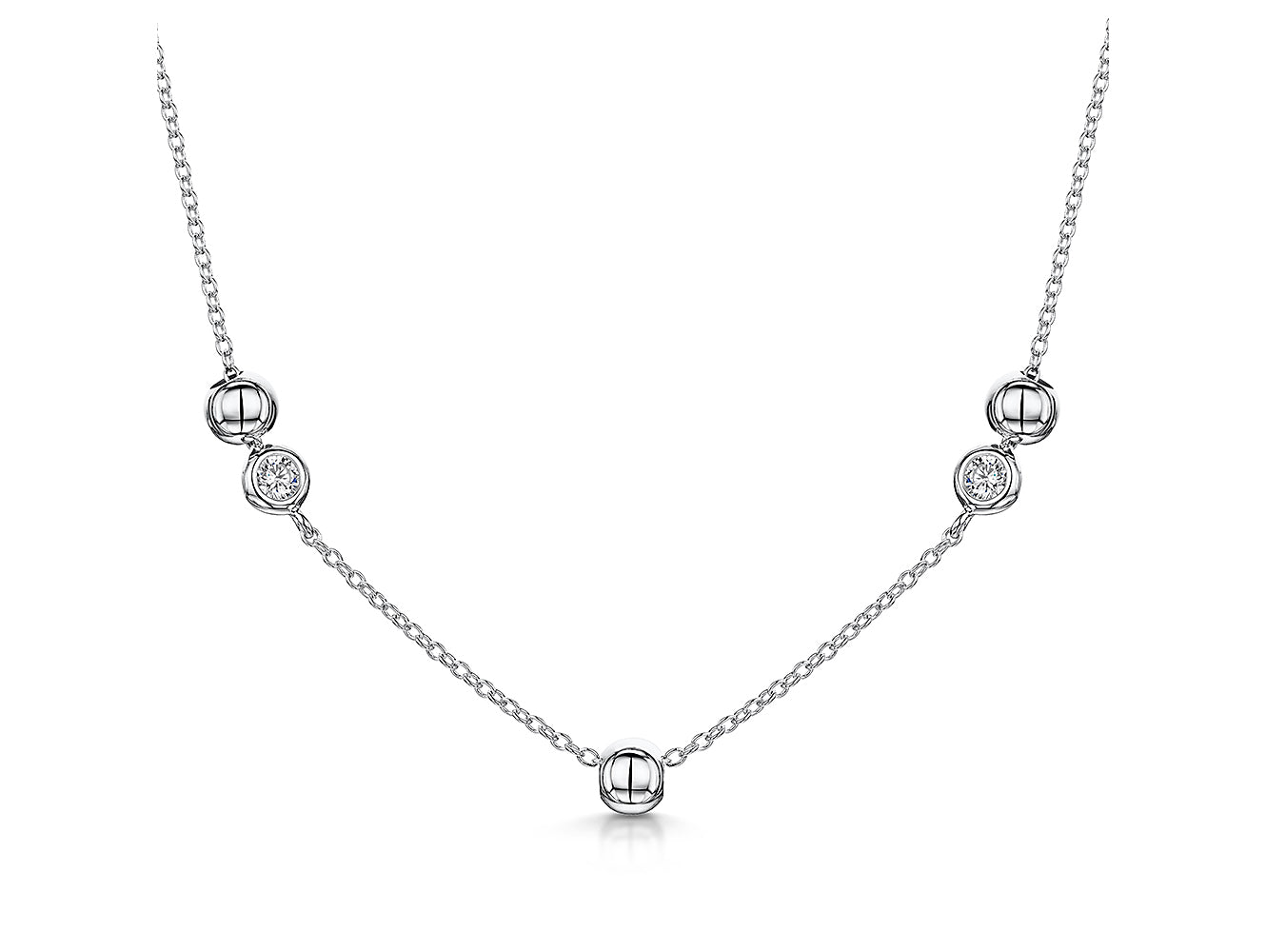 Sterling Silver Ball Necklace Set With Cubic Zirconia