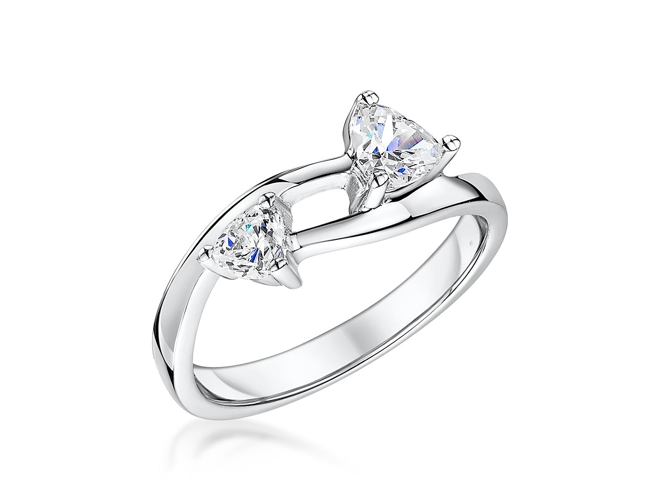 Sterling Silver Two Heart Shape Cubic Zirconia  Ring