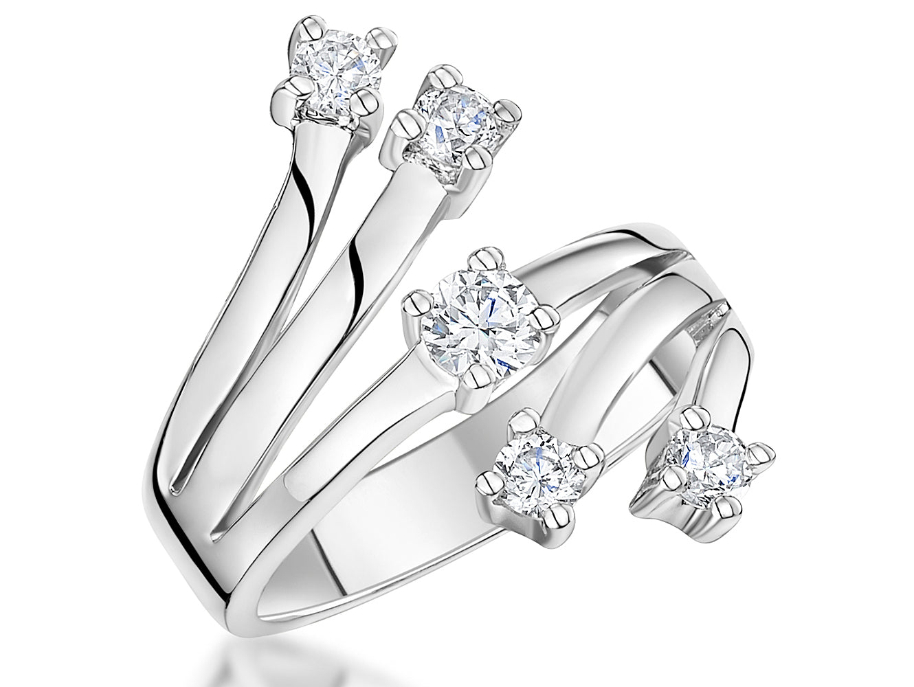 Sterling Silver Stranded Ring With Cubic Zirconia
