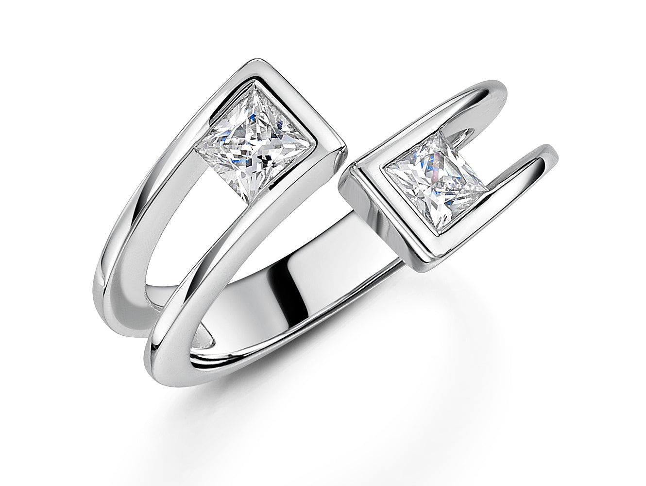 Sterling Silver Ring With Princess Cut Cubic Zirconias In A Squared Setting