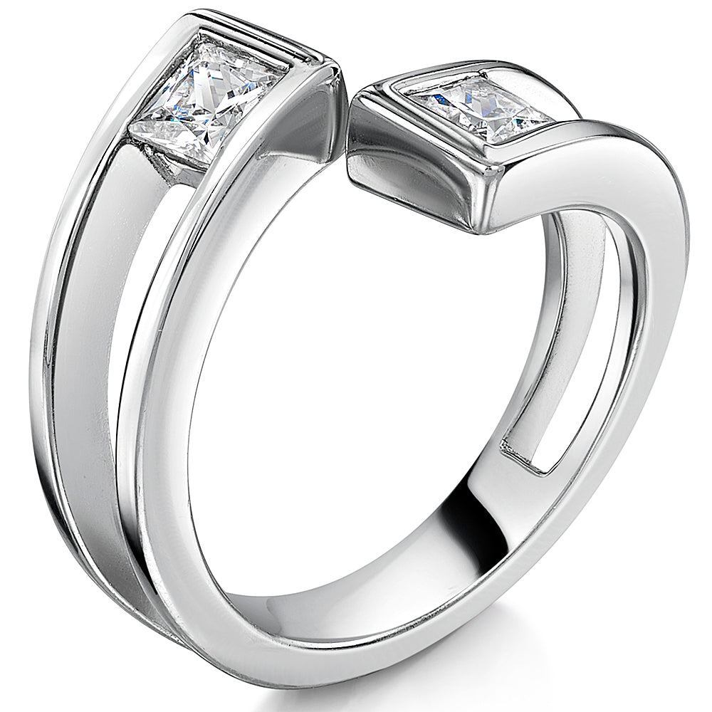 Sterling Silver Ring With Princess Cut Cubic Zirconias In A Squared Setting