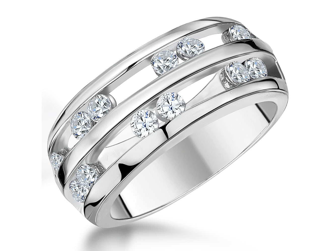 Sterling Silver Cubic Zirconia Double Band  Ring