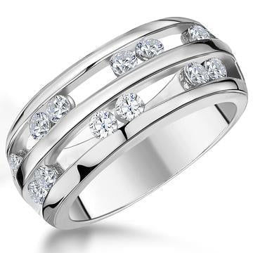 Sterling Silver Cubic Zirconia Double Band  Ring