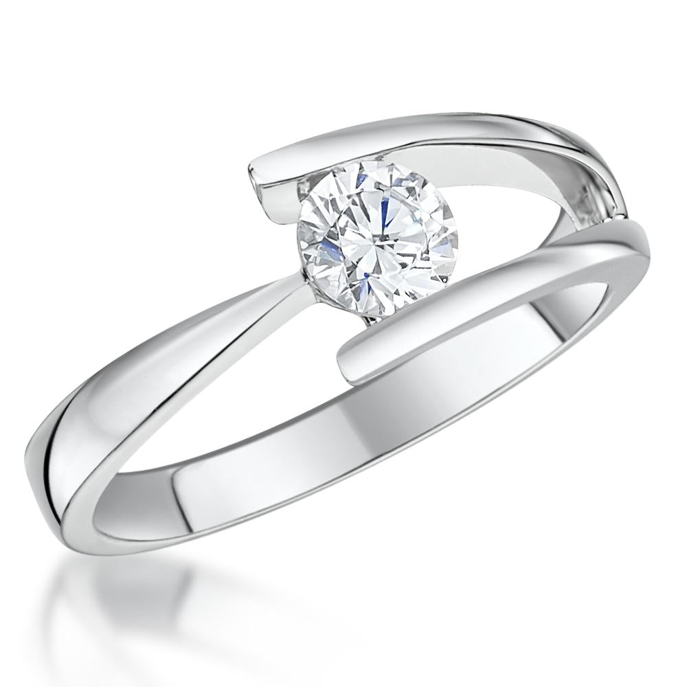 Sterling Silver Split  Band Cubic Zirconia  Solitaire Ring