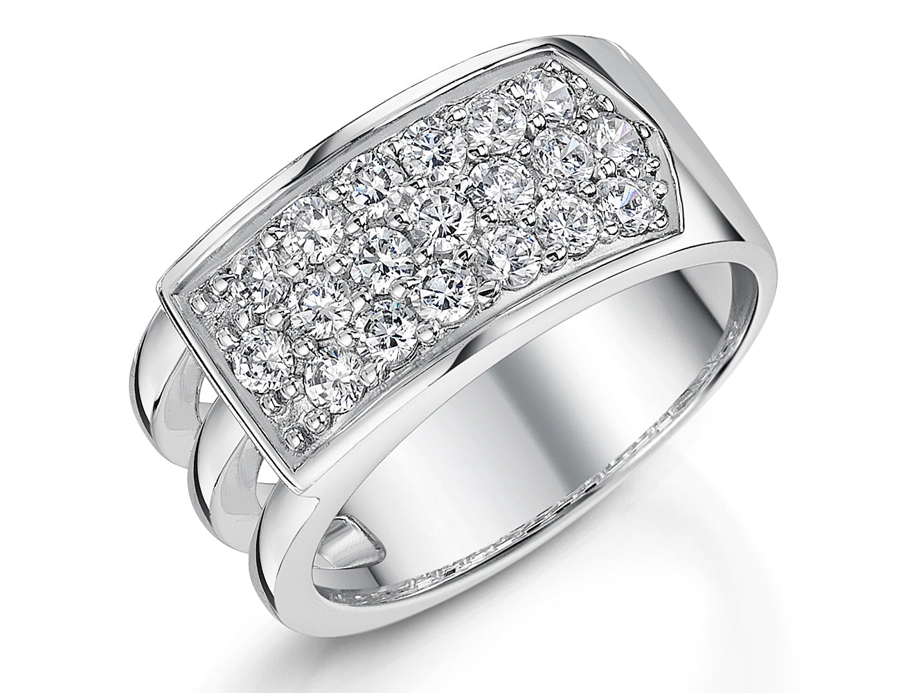 Sterling Silver Tripe Pave Band