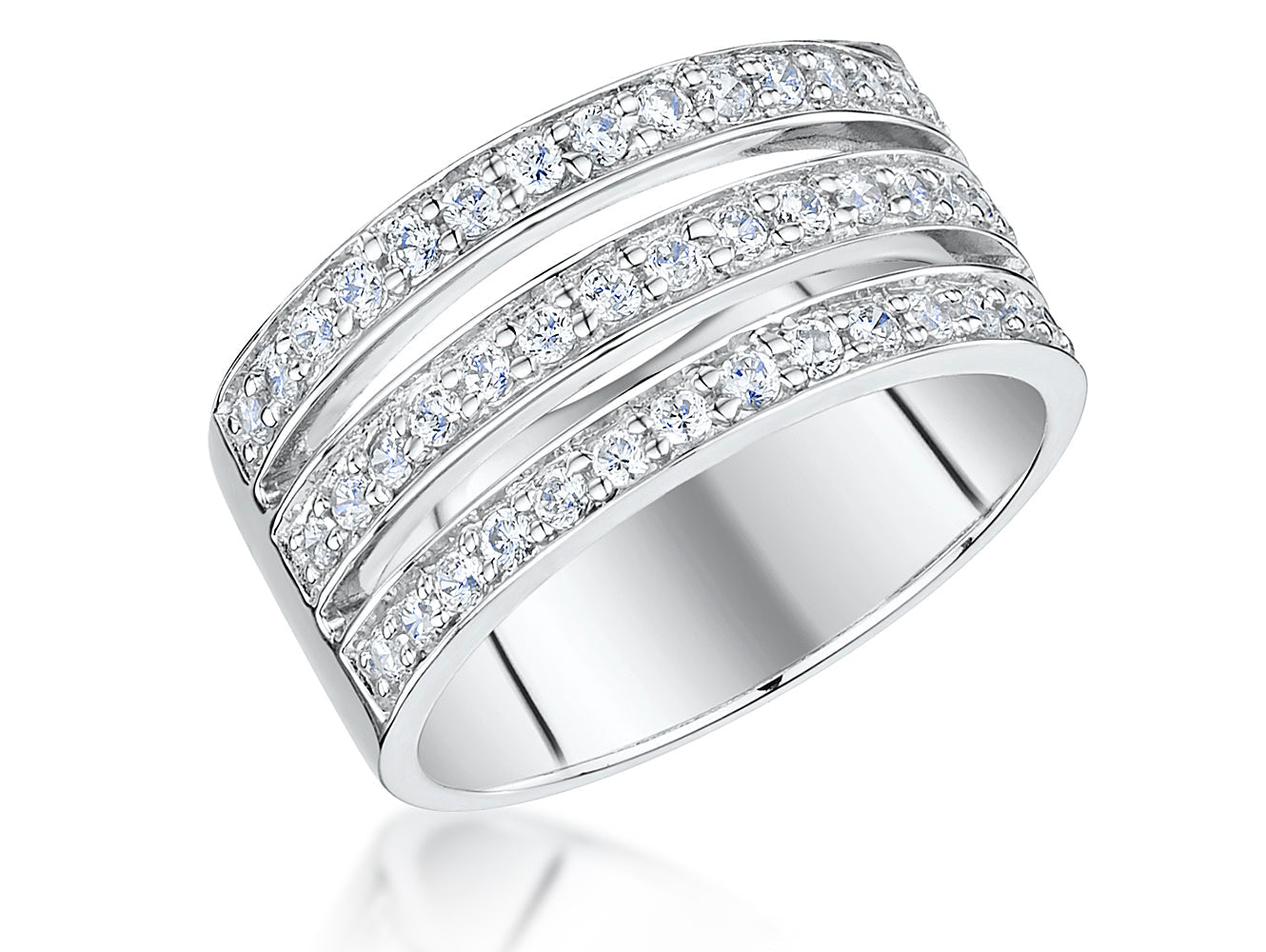 Sterling Silver Triple Band Pave Ring