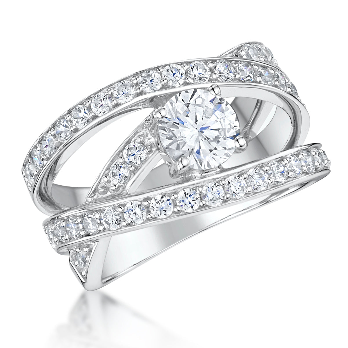 Sterling Silver Ring Triple Band Set With A One Carat Cubic Zirconia Centre Stone