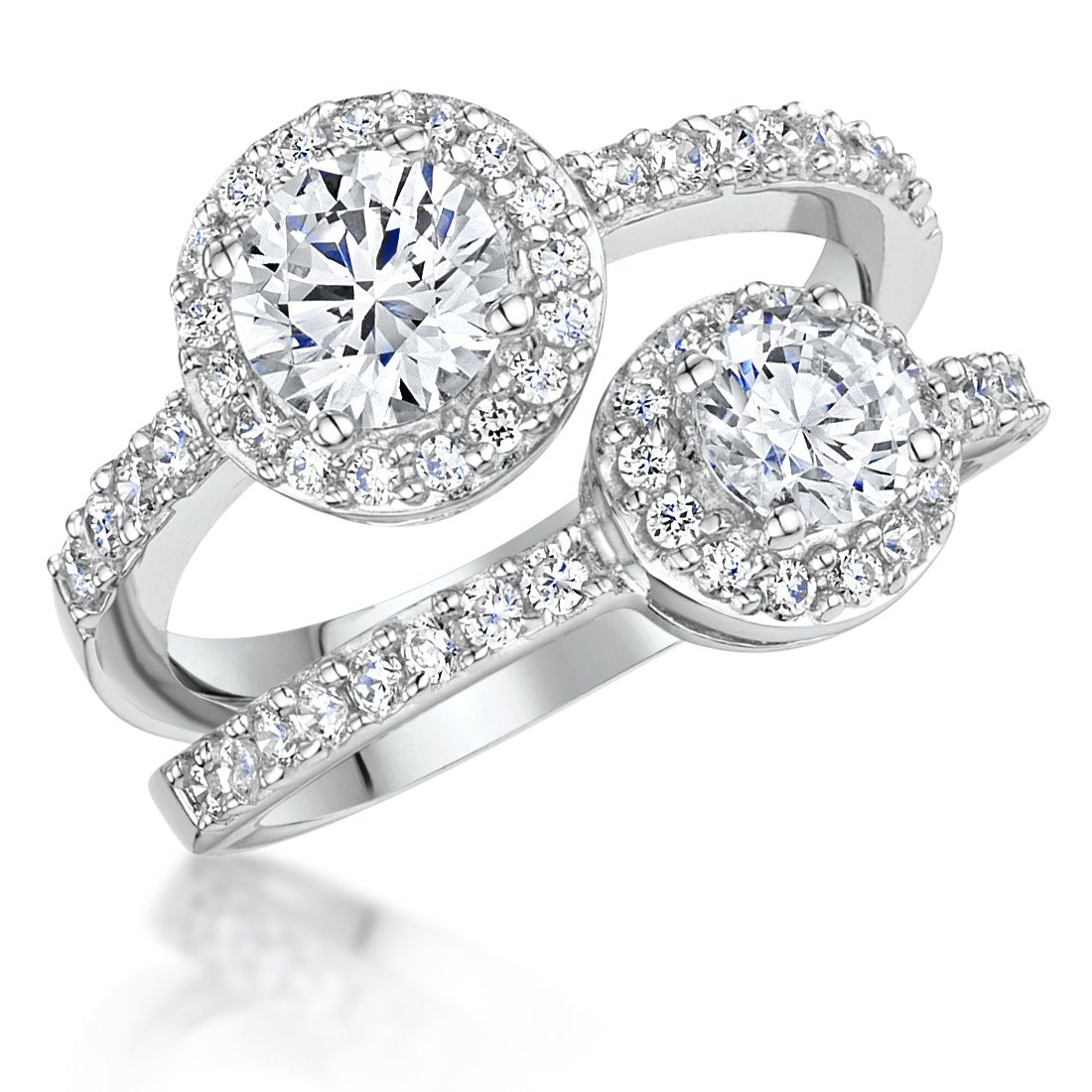 Sterling Silver Double Halo Ring Set With  Cubic Zirconia