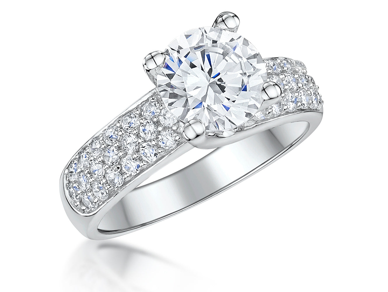 Sterling Silver Solitaire Pave Set  Ring