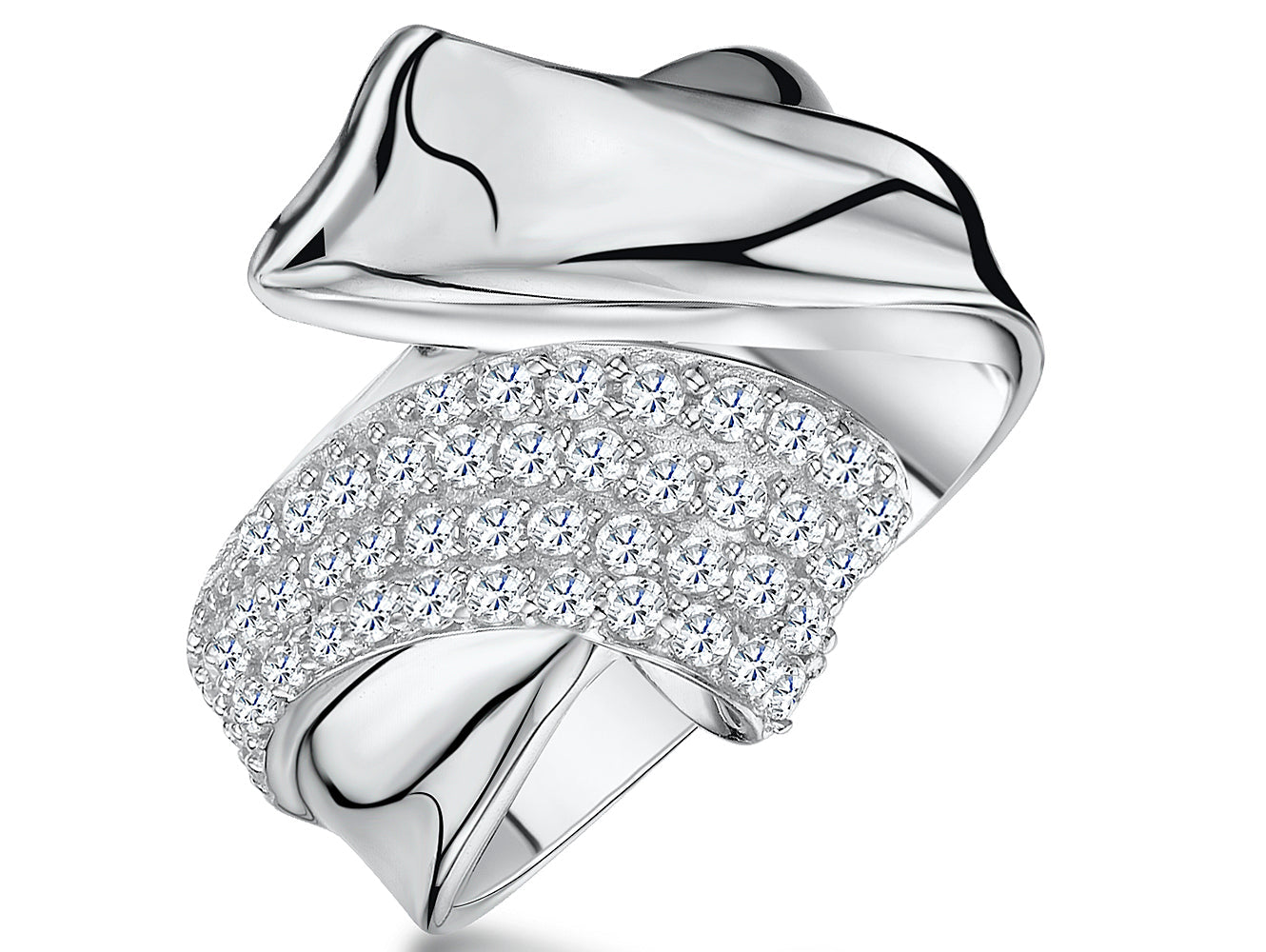 Sterling Silver Cubic Zirconia Crossover Ring