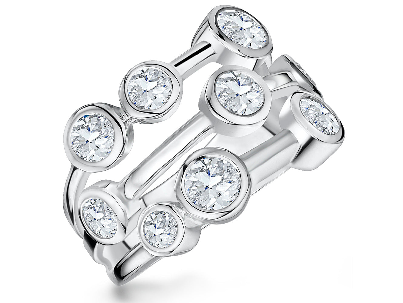 Solid 925 Sterling Silver Multi-Row Bubble Bezel  Ring | Premium  Cubic Zirconia