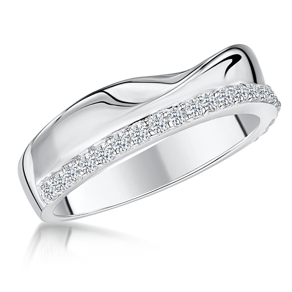 Sterling Silver  Half Rail Set Cubic Zirconia Band Ring