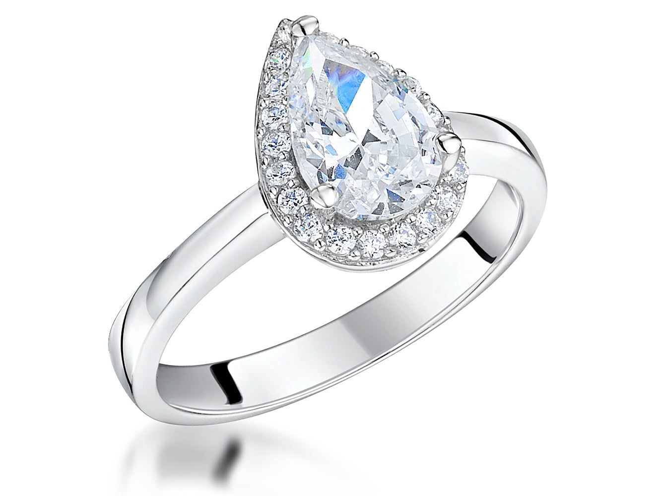 Sterling Silver Cubic Zirconia 2 Carat Pear Cut Halo Ring