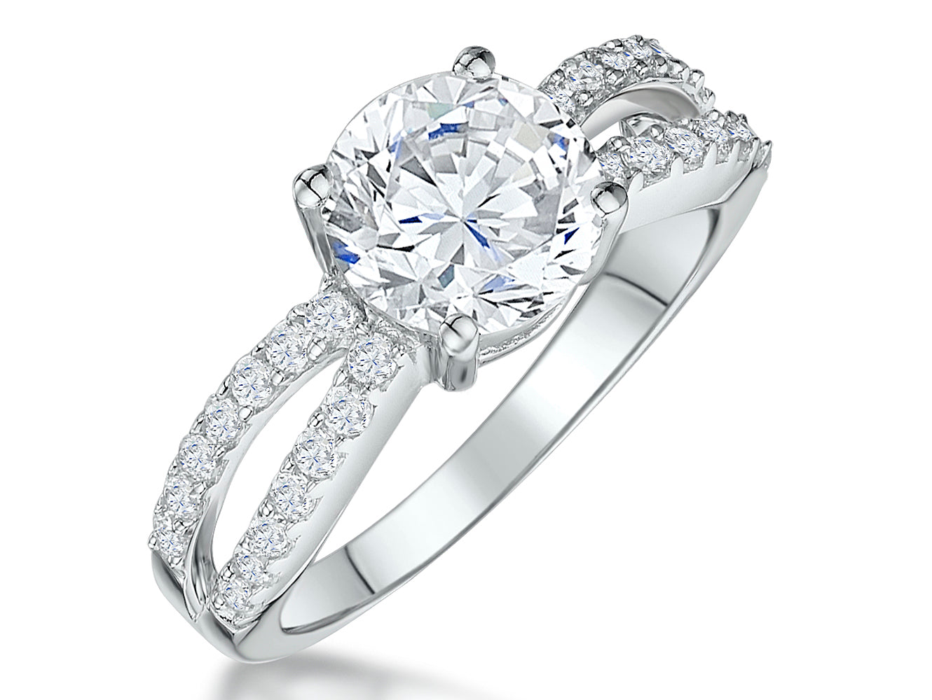 Sterling Silver Double Split Shoulder Cubic Zirconia Ring