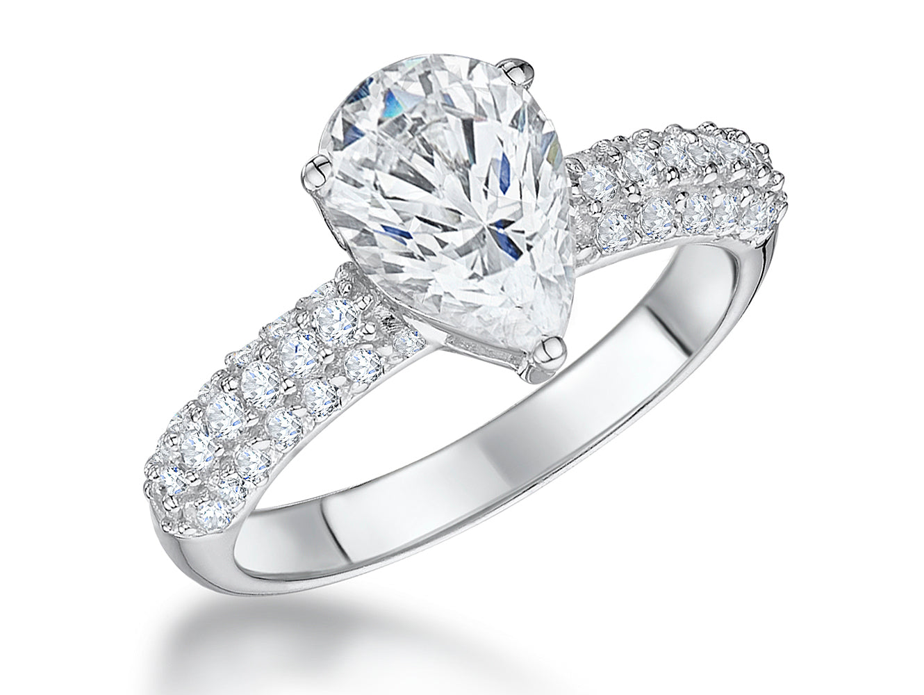 Sterling Silver Three Carat Pear Shape Solitaire Ring
