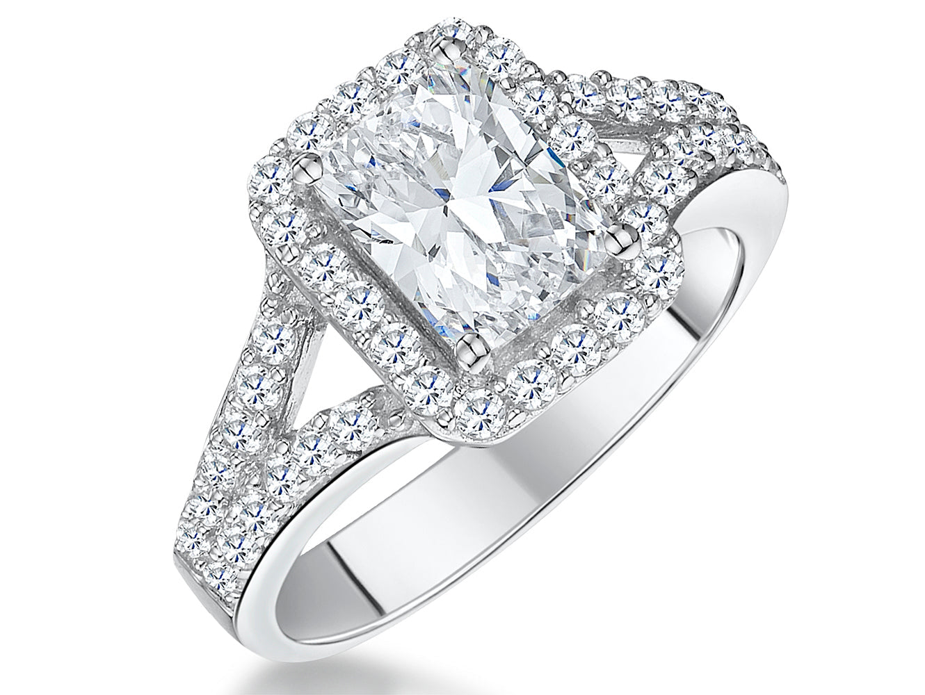 Sterling Silver Princess Cut Cubic Zirconia Halo Ring