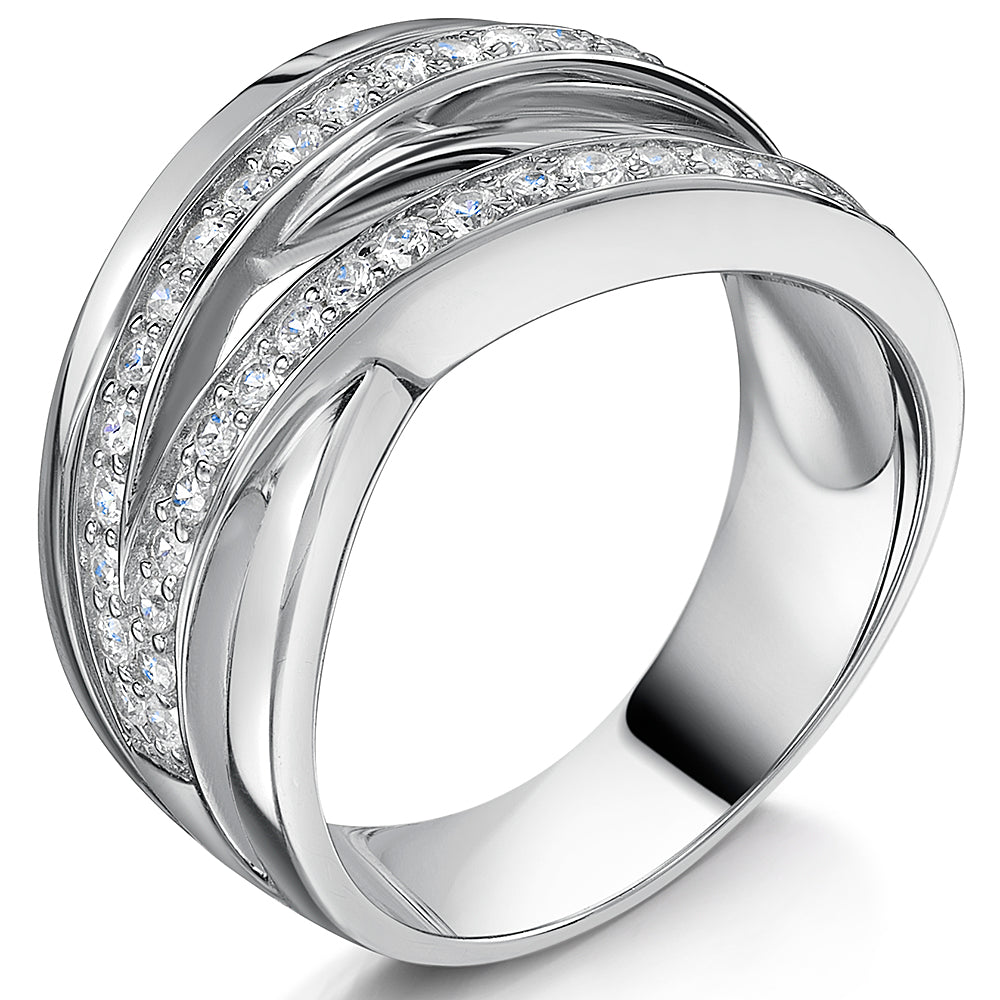 Sterling Silver Woven Silver  Zirconia  Ring