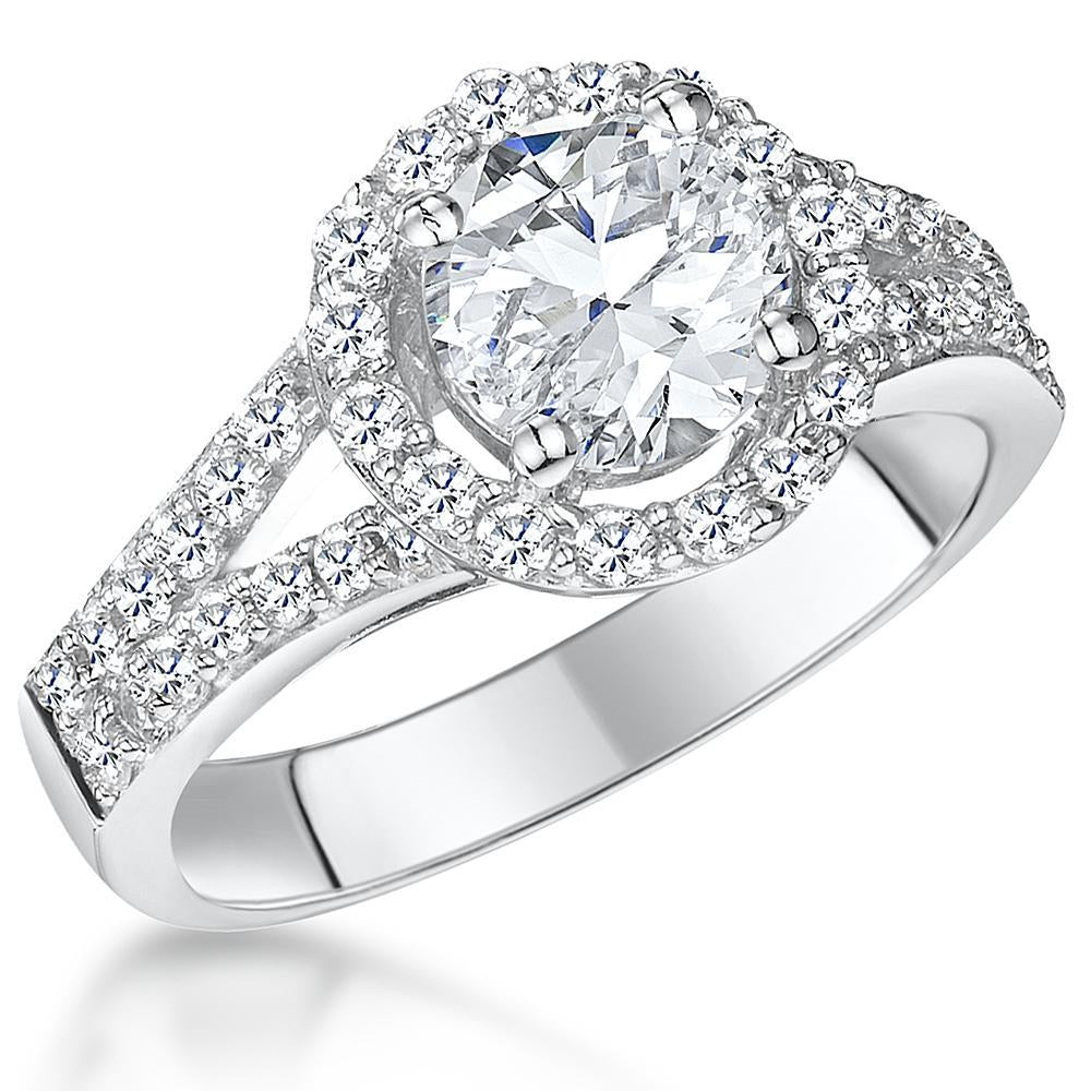 Sterling Silver Split Shoulder Halo Ring Set