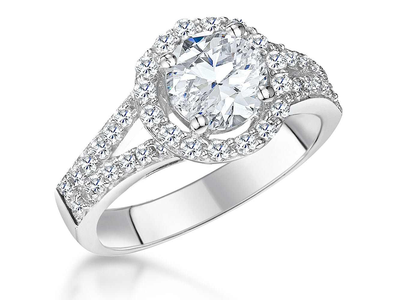 Sterling Silver Split Shoulder Halo Ring Set