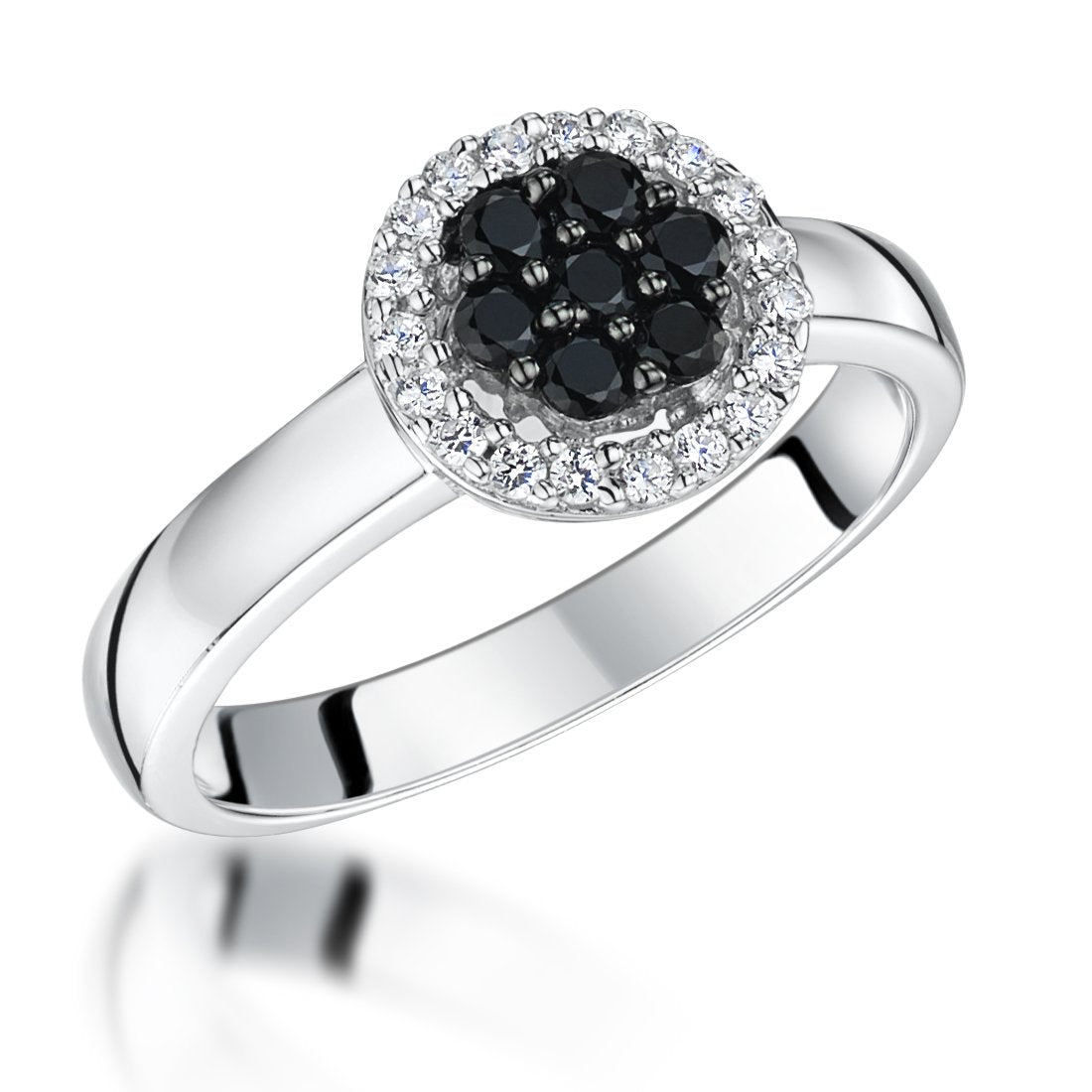 Sterling Silver Black Cubic Zirconia  Halo Ring