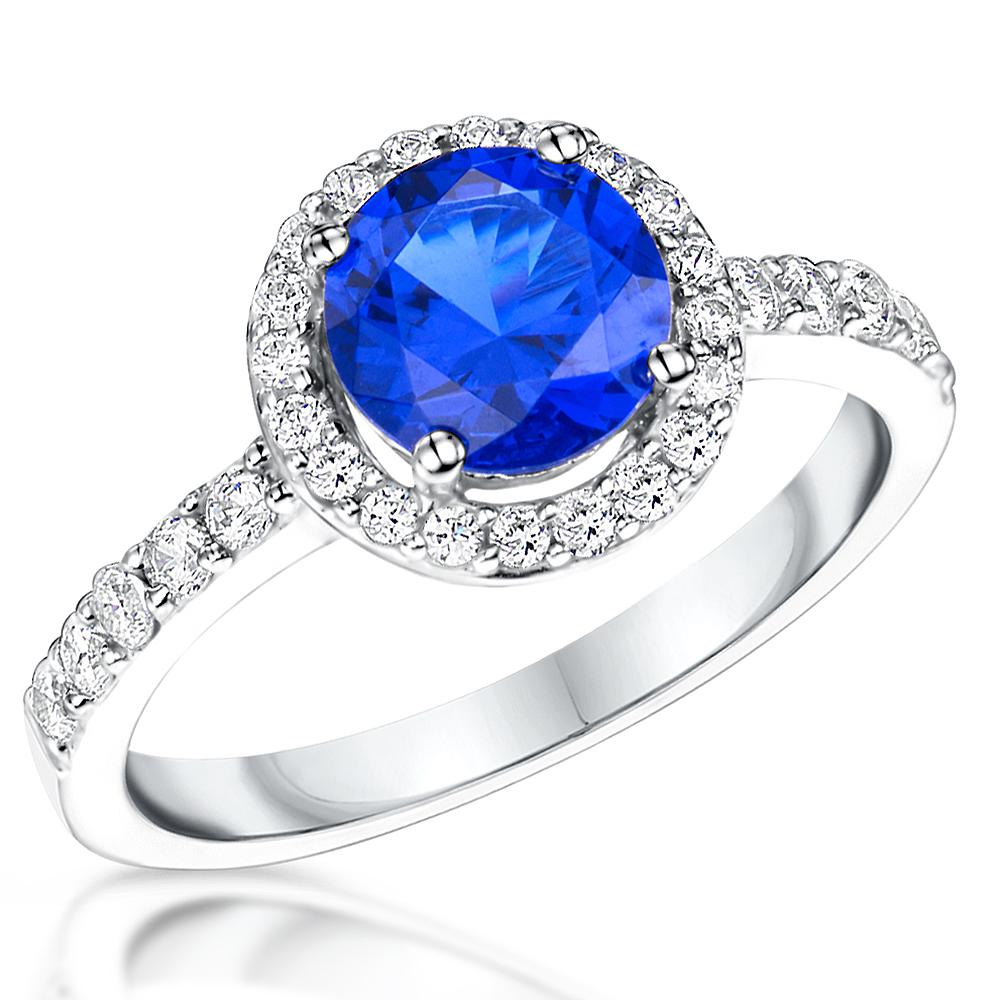 Sterling Silver Sapphire Blue Cubic Zirconia Halo Ring