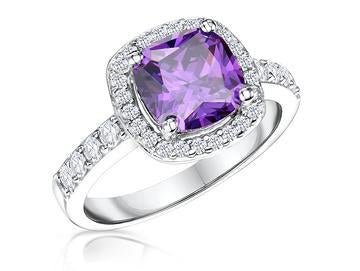 Sterling Silver  Amethyst Zirconia 3 Carat Halo Ring