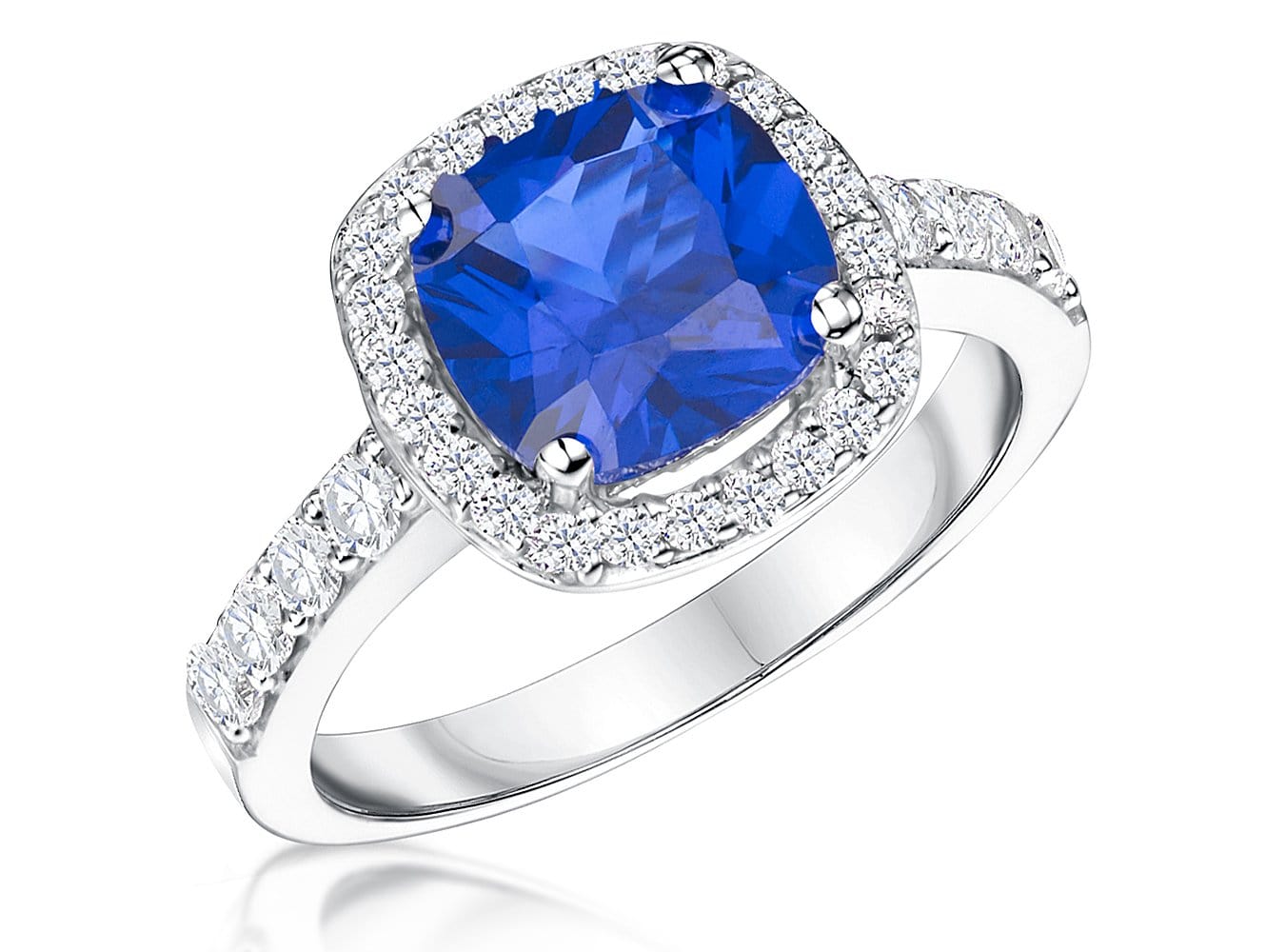 Sterling Silver Blue Sapphire Zirconia 3 Carat Cushion Cut  Ring