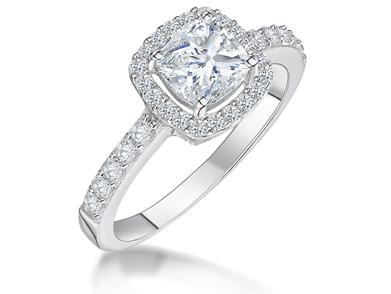 Sterling Silver 1.25ct Square Halo Cubic Zirconia Ring