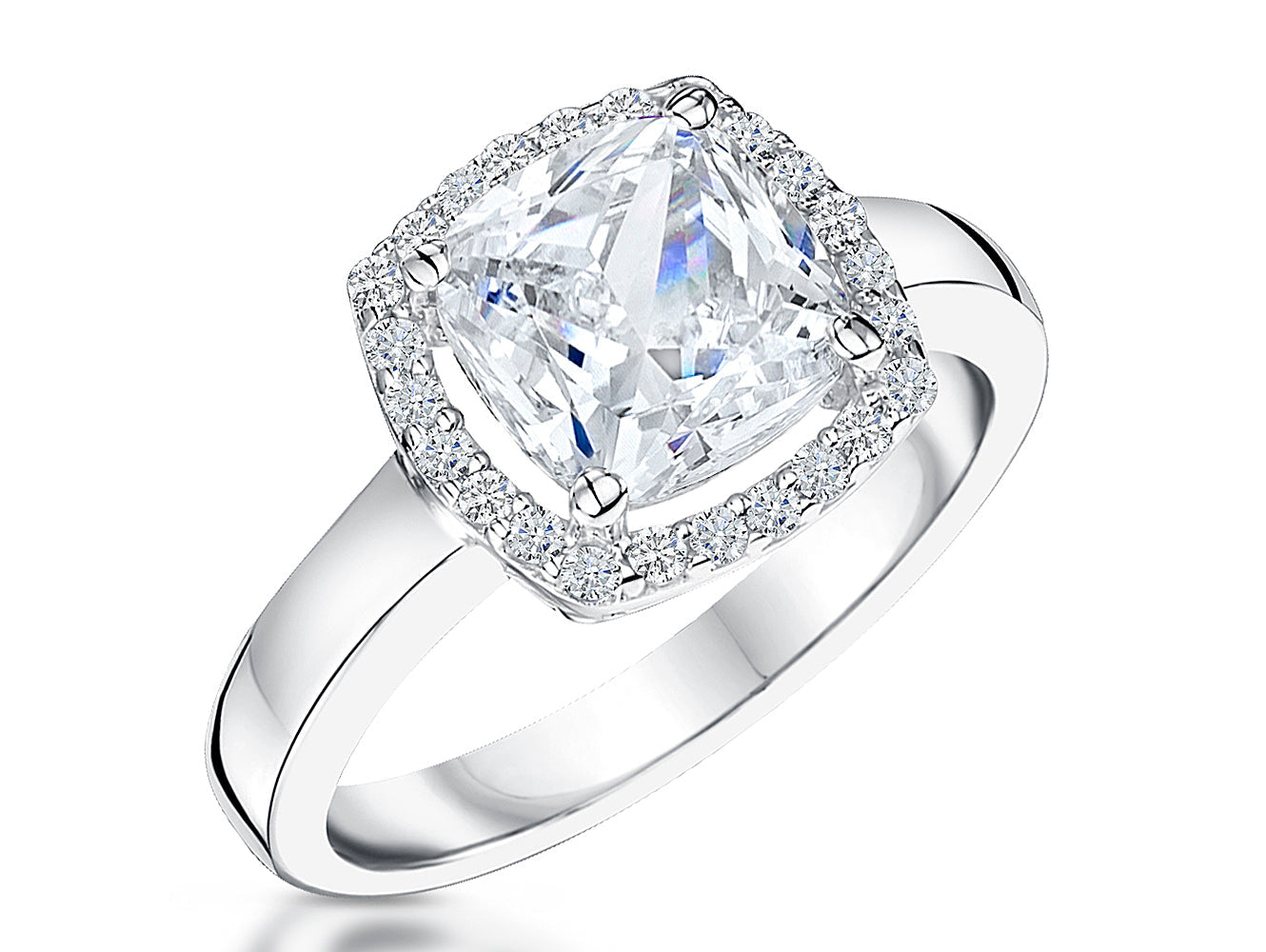 Sterling Silver 3 Carat Halo Cushion Cut White Zirconia Ring